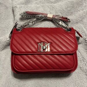 Badgley Mischka Red Logo Lock Quilted Crossbody Bag
